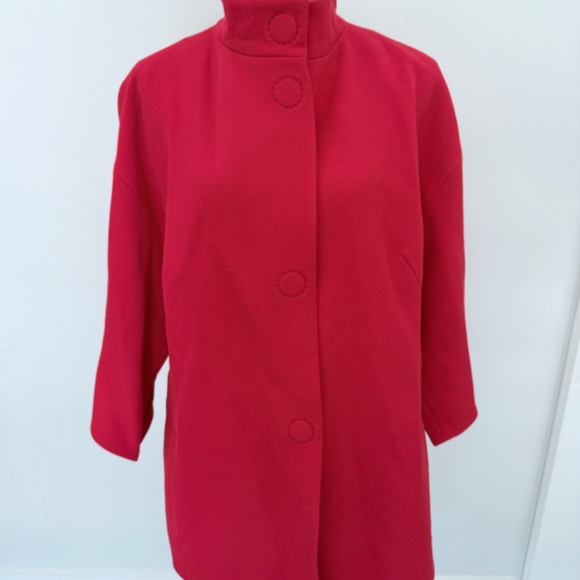 AKRIS Punto Red Mid Length Trench Pea Coat SU 14 Workwear Spring Fashion - Picture 4 of 13